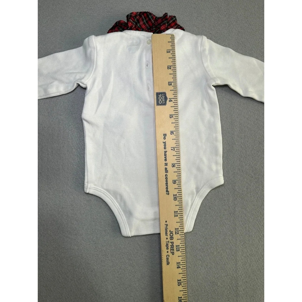 Ralph Lauren Baby Bodysuit 3M White Tartan Plaid Ruffle Collar Long Sleeve
